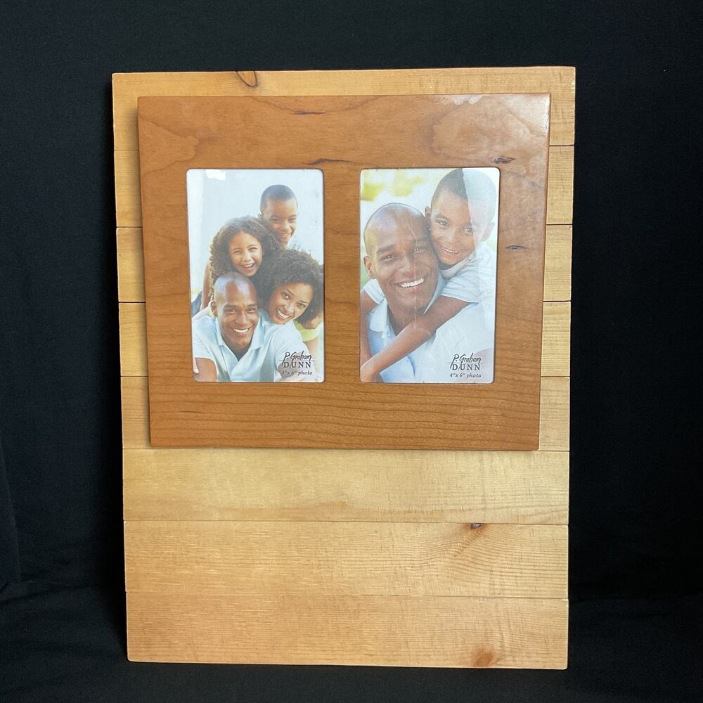 P Graham Dunn Rustic Wood Double Photo Frame 4x6 Slat Board Wall Farmhouse Decor